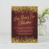 Extravagantes Burgund & Gold Silvester-Party Einladung (Stehend Vorderseite)