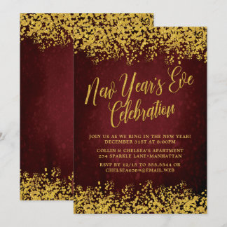 Extravagantes Burgund & Gold Silvester-Party Einladung
