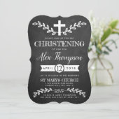 Extravagantes Chalkboard Cross & Foliage Christeni Einladung (Stehend Vorderseite)