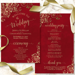 Extravagantes Crimson Red & Gold Hochzeitsprogramm