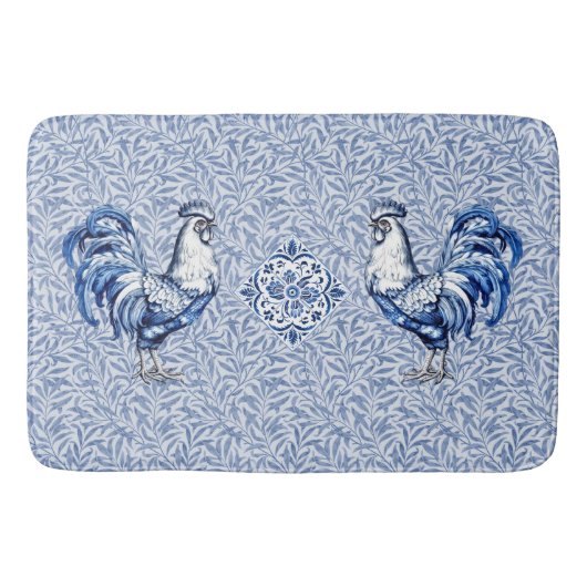 Extravagantes Delft-Blau-Weiß-Roster-Huhn Badematte (Vorderseite)