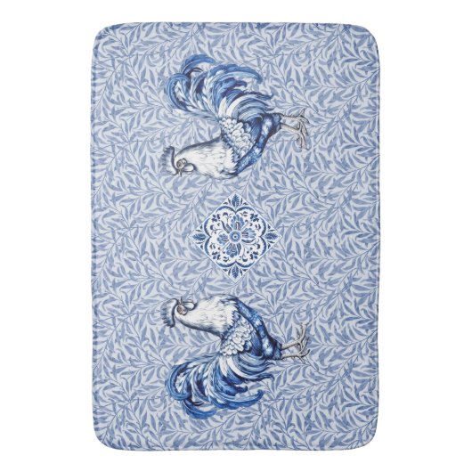 Extravagantes Delft-Blau-Weiß-Roster-Huhn Badematte (Vorderseite Vertikal)
