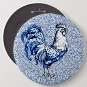 Extravagantes Delft-Blau-Weiß-Roster-Huhn Button (Vorne & Hinten)