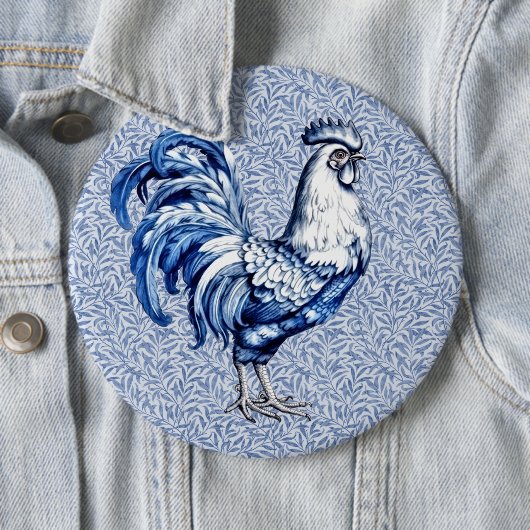 Extravagantes Delft-Blau-Weiß-Roster-Huhn Button (Beispiel)