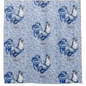 Extravagantes Delft-Blau-Weiß-Roster-Huhn Duschvorhang (Vorderseite)