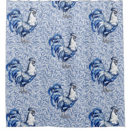 Extravagantes Delft-Blau-Weiß-Roster-Huhn Duschvorhang