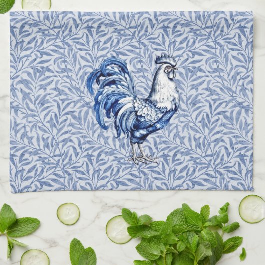 Extravagantes Delft-Blau-Weiß-Roster-Huhn Geschirrtuch (Gefaltet)
