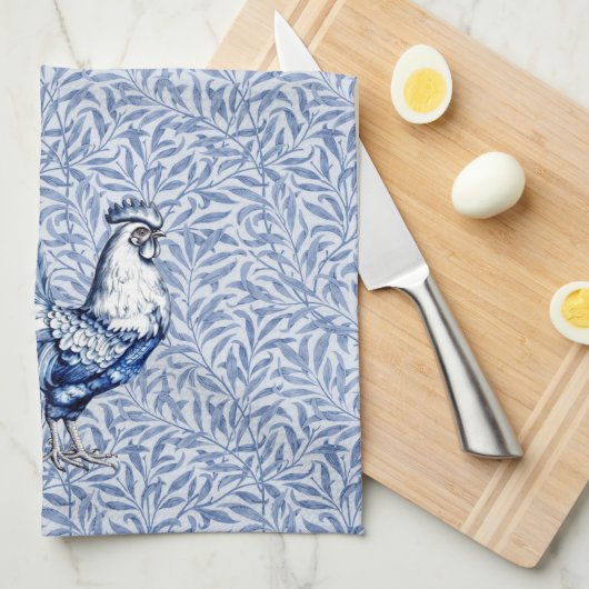 Extravagantes Delft-Blau-Weiß-Roster-Huhn Geschirrtuch (Viertel Falte)