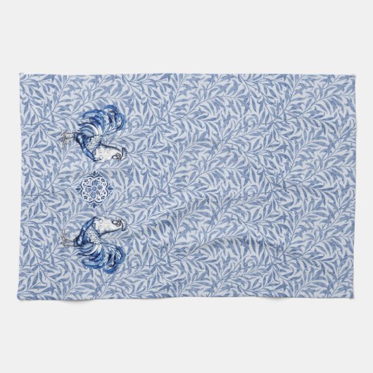 Extravagantes Delft-Blau-Weiß-Roster-Huhn Geschirrtuch (Horizontal)
