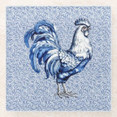 Extravagantes Delft-Blau-Weiß-Roster-Huhn Glasuntersetzer (Vorderseite)