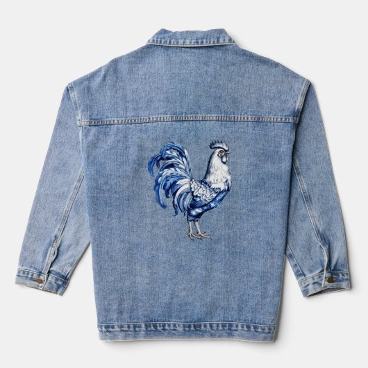 Extravagantes Delft-Blau-Weiß-Roster-Huhn Jeansjacke (Rückseite)