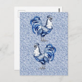 Extravagantes Delft-Blau-Weiß-Roster-Huhn Postkarte (Vorne/Hinten)