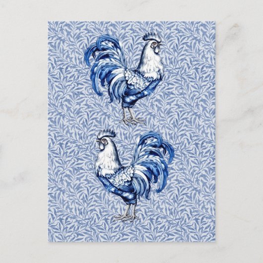 Extravagantes Delft-Blau-Weiß-Roster-Huhn Postkarte (Vorderseite)