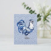 Extravagantes Delft-Blau-Weiß-Roster-Huhn Postkarte (Stehend Vorderseite)