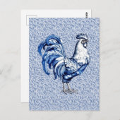 Extravagantes Delft-Blau-Weiß-Roster-Huhn Postkarte (Vorne/Hinten)