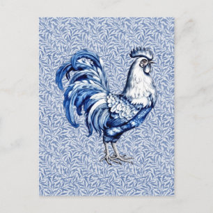 Extravagantes Delft-Blau-Weiß-Roster-Huhn Postkarte