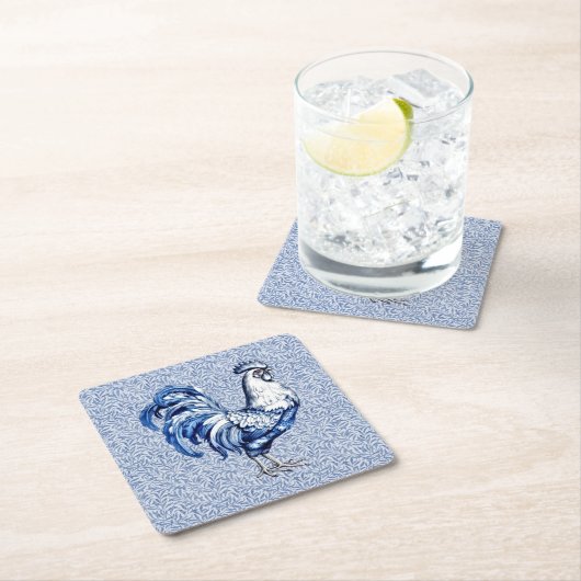 Extravagantes Delft-Blau-Weiß-Roster-Huhn Rechteckiger Pappuntersetzer (Vor Ort)