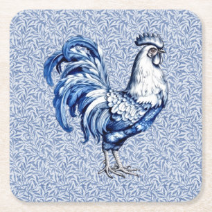 Extravagantes Delft-Blau-Weiß-Roster-Huhn Rechteckiger Pappuntersetzer