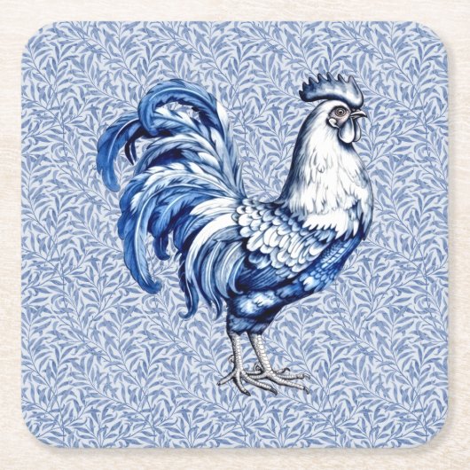 Extravagantes Delft-Blau-Weiß-Roster-Huhn Rechteckiger Pappuntersetzer (Vorderseite)