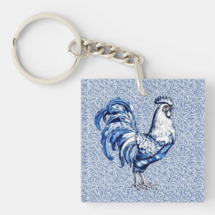 Extravagantes Delft-Blau-Weiß-Roster-Huhn Schlüsselanhänger