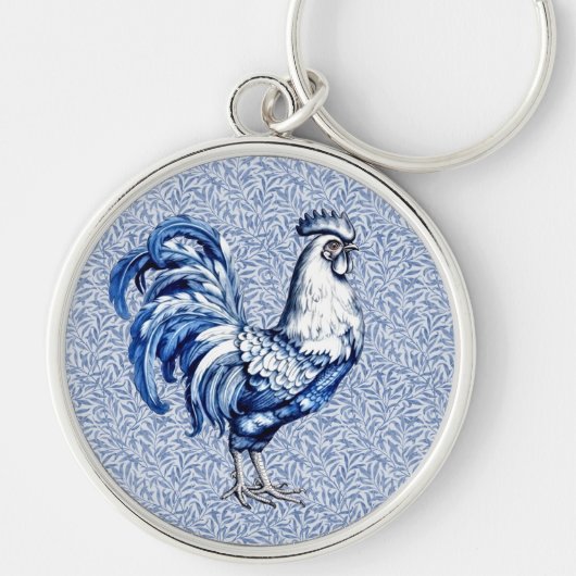 Extravagantes Delft-Blau-Weiß-Roster-Huhn Schlüsselanhänger (Vorne)