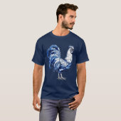 Extravagantes Delft-Blau-Weiß-Roster-Huhn T-Shirt (Vorne ganz)