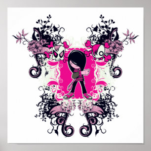 extravagantes Emo-Girl-Kind mit Wirbel mit Knochen Poster