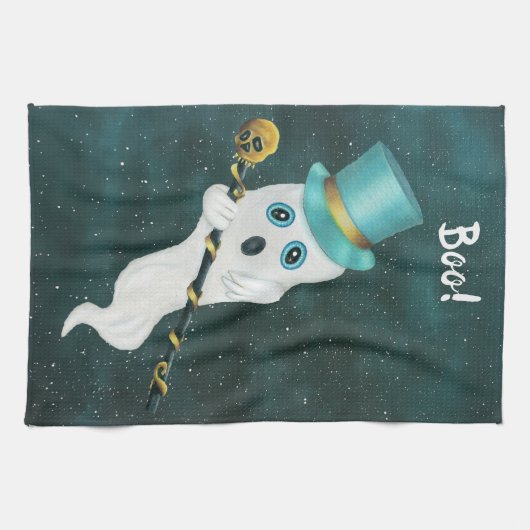 Extravagantes Floating Ghost Blue Top Hat Verziert Geschirrtuch (Horizontal)