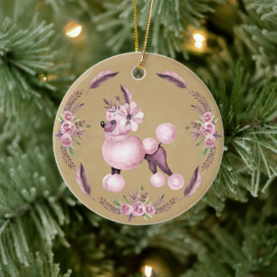 Extravagantes französisches Poodle-Blumendekor Keramik Ornament