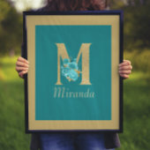 Extravagantes Gold & Aqua Floral Letter M Wand Dru Poster