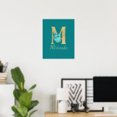 Extravagantes Gold & Aqua Floral Letter M Wand Dru Poster (Heimbüro)