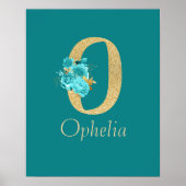 Extravagantes Gold & Aqua Floral Letter O Wall Pri Poster (Vorne)
