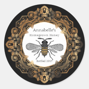 Extravagantes Gold-Frame-Honig-Label Runder Aufkleber