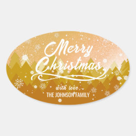 Extravagantes Gold Friedlich Snow Forest Frohe Wei Ovaler Aufkleber