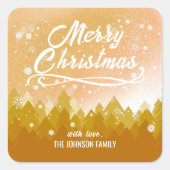 Extravagantes Gold Friedlich Snow Forest Frohe Wei Quadratischer Aufkleber (Vorderseite)