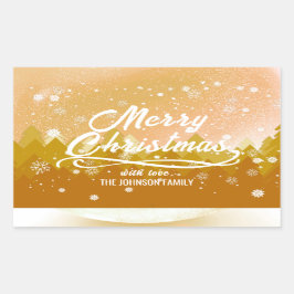Extravagantes Gold Friedlich Snow Forest Frohe Wei Rechteckiger Aufkleber
