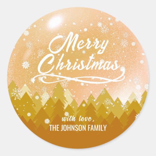 Extravagantes Gold Friedlich Snow Forest Frohe Wei Runder Aufkleber (Vorderseite)