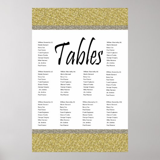Extravagantes Gold Silver Glitzer Design Sitzplan Poster (Vorne)