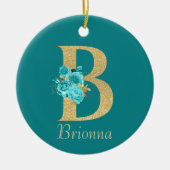 Extravagantes Gold und Aqua Floral Letter B Keramik Ornament (Vorne)