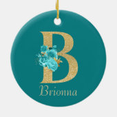 Extravagantes Gold und Aqua Floral Letter B Keramik Ornament (Hinten)