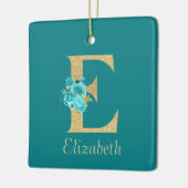 Extravagantes Gold und Aqua Floral Letter E Keramikornament (Links)
