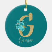 Extravagantes Gold und Aqua Floral Letter G Keramik Ornament (Vorne)