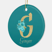 Extravagantes Gold und Aqua Floral Letter G Keramik Ornament (Links)