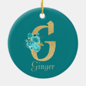 Extravagantes Gold und Aqua Floral Letter G Keramik Ornament (Hinten)