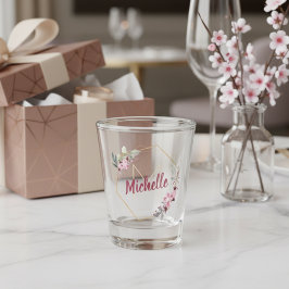Extravagantes Goldkreuz-Blossom mit Monogramm und Schnapsglas