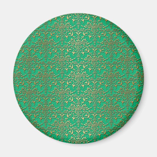Extravagantes Green und Gold Damask Muster Magnet (Vorne)