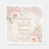 Extravagantes hellrosa mit goldenen Blume 16 . Geb Serviette (Vorderseite)