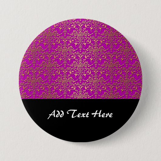 Extravagantes Lila- und GoldDamaskus-Muster Button (Vorderseite)