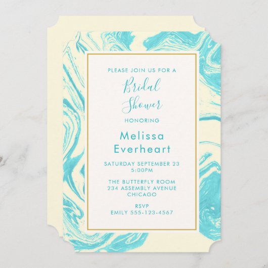 Extravagantes Marmordesign in Türkis und Cream Bri Einladung (Vorne/Hinten)