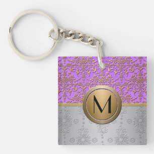 Extravagantes Monogram Design Periwinkle Lila Gold Schlüsselanhänger